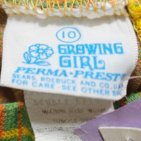 1960s Vintage Green OJ Yellow Children's Growing Girl Perma-Prest Dress Size 10 - Picture 7 of 7